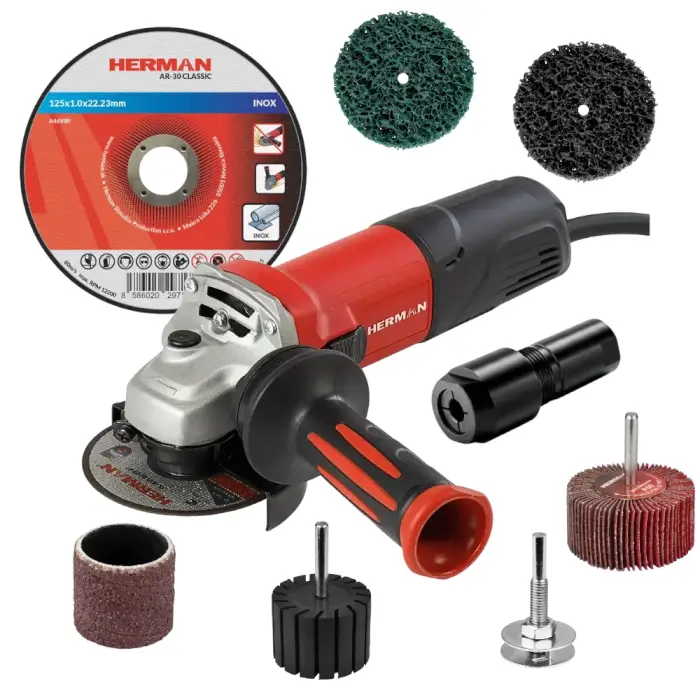 ACTION : Angle Grinder HERMAN WX-10001 | 100 mm angle Grinder + 63 pcs tools