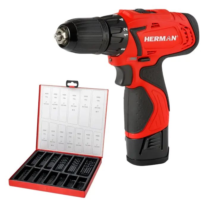 ACTION! Cordless drill/driver HERMAN AXS-1080 | 10,8 V Set | Drill bit set FOR FREE
