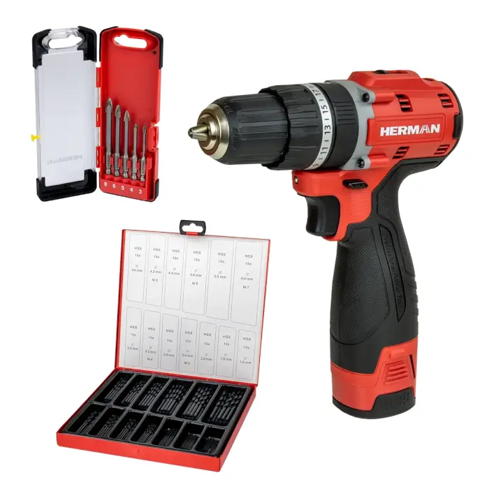 ACTION! Cordless drill/driver HERMAN AXSP-1441 | 14,4 V Set | 2x Drill bit set FOR FREE