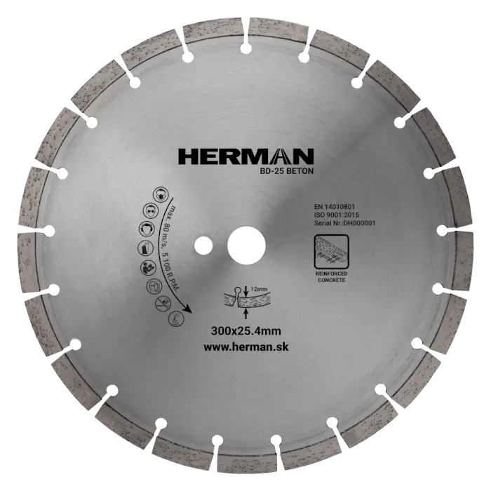 Diamond wheel HERMAN BD-25 Beton 300x25,4mm | H=12mm