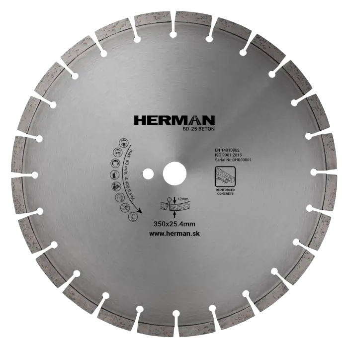 Diamond wheel HERMAN BD-25 Beton 350x25,4mm | H=12mm