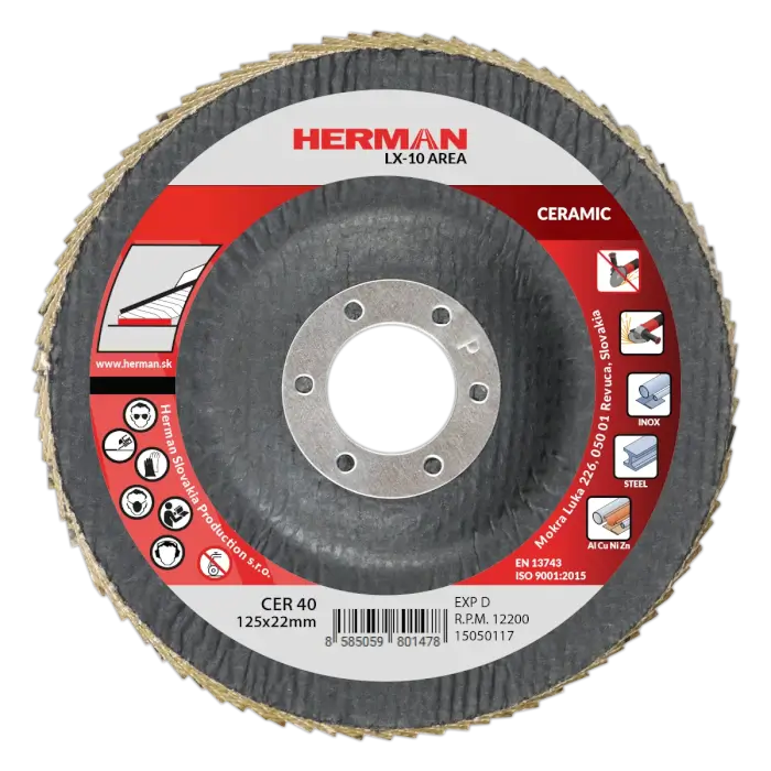Flap disc - ceramic grain HERMAN LX-10 Area For stainless and alloy steels