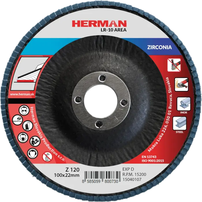 Flap disc HERMAN LR-10 Area 100mm|P120|zirconia