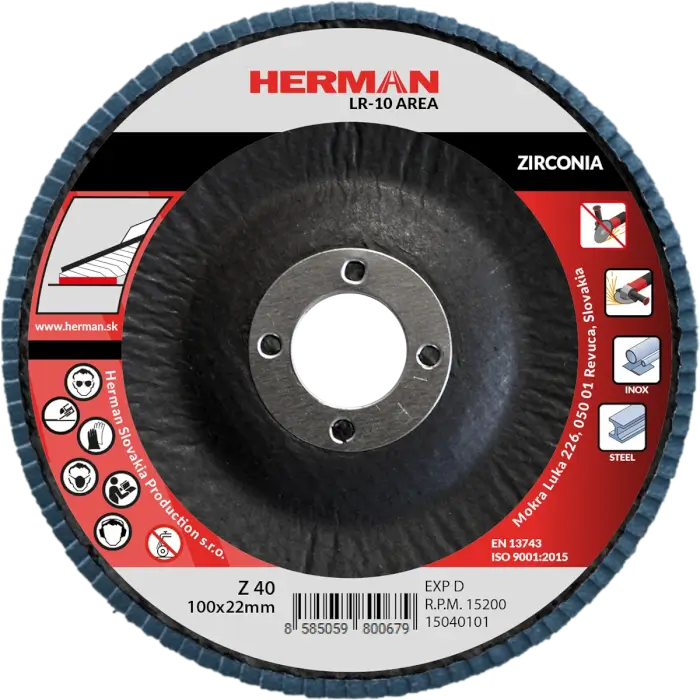 Flap disc HERMAN LR-10 Area 100mm|P40|zirconia