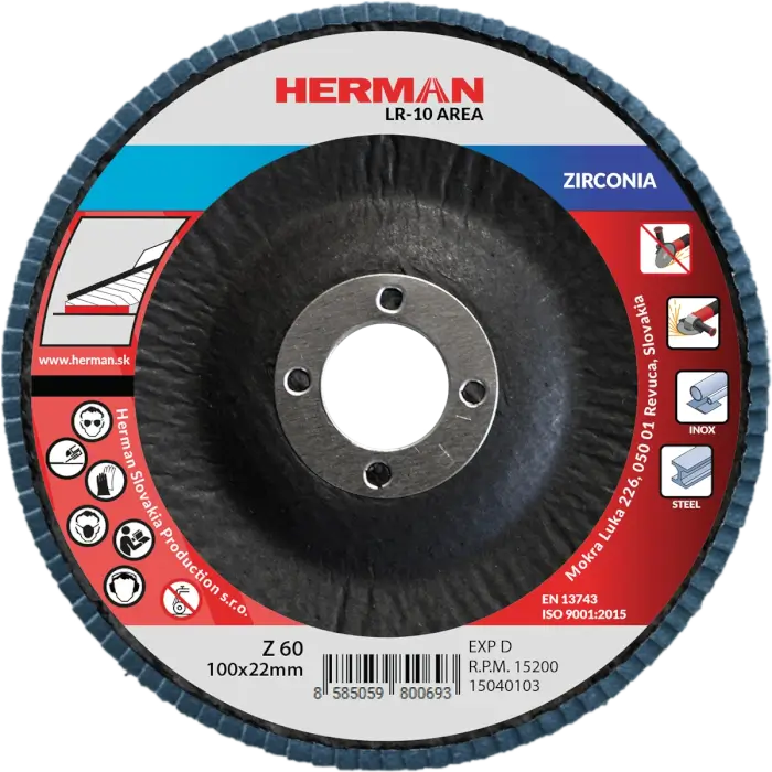 Flap disc HERMAN LR-10 Area 100mm|P60|zirconia