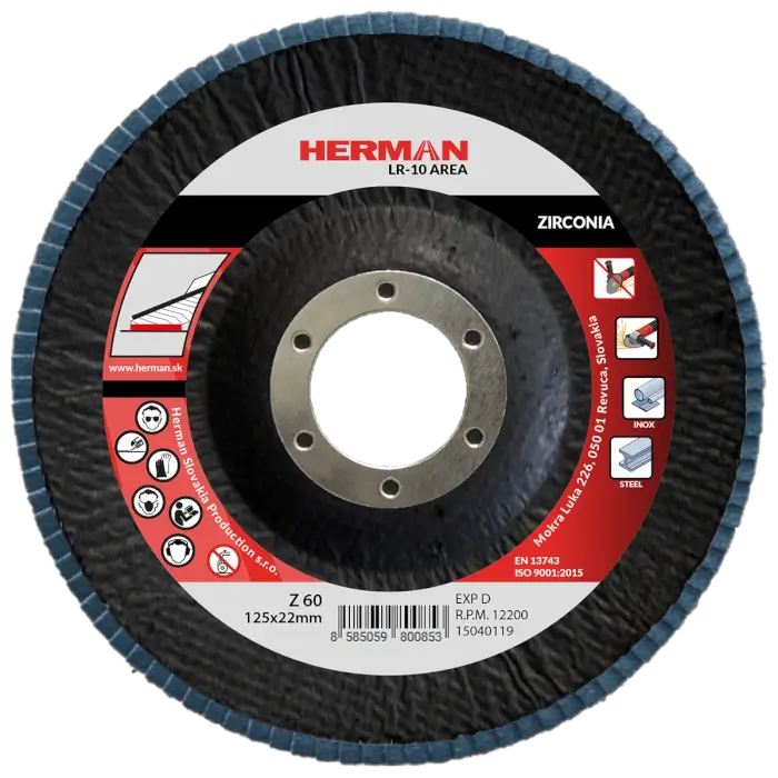 Flap disc HERMAN LR-10 Area 125mm|P60|zirconia
