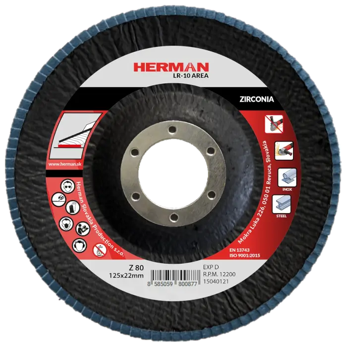 Flap disc HERMAN LR-10 Area 125mm|P80|zirconia