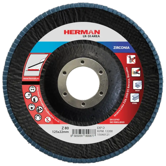 Flap disc HERMAN LR-10 Area 125mm|P80|zirconia