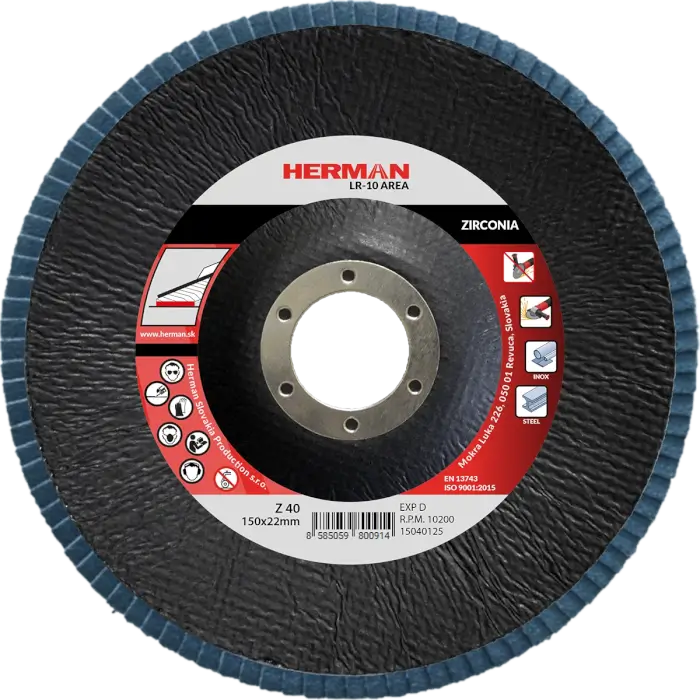 Flap disc HERMAN LR-10 Area 150mm|P40|zirconia