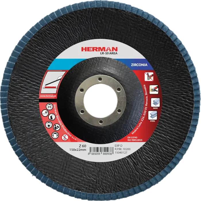 Flap disc HERMAN LR-10 Area 150mm|P60|zirconia