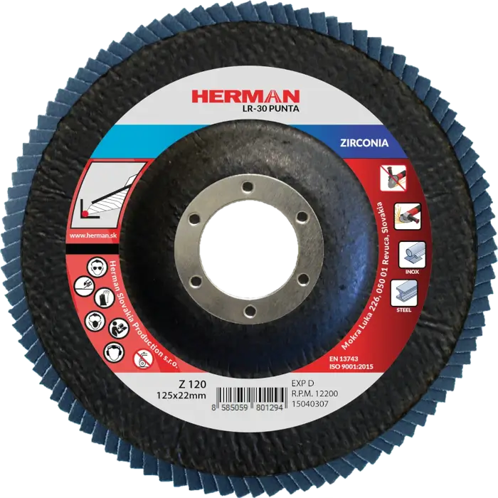 Flap disc HERMAN LR-30 Punta 125mm|P120|zirconia