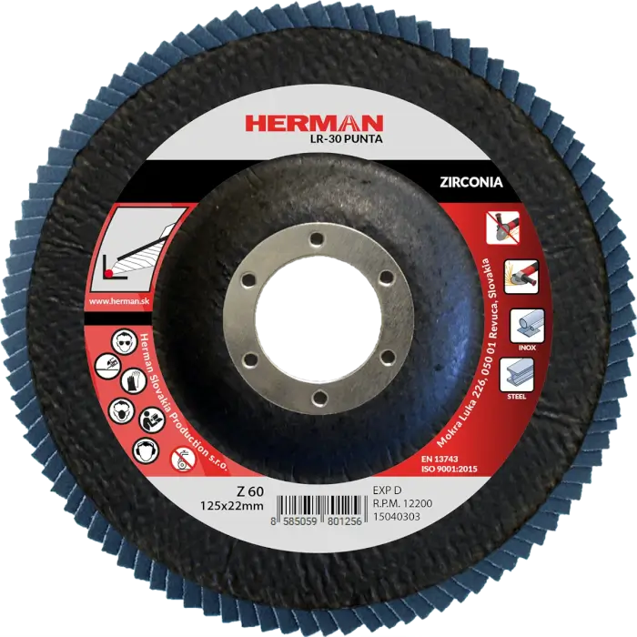 Flap disc HERMAN LR-30 Punta 125mm|P60|zirconia