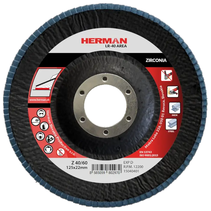 Flap disc HERMAN LR-40 Area 125mm|P40/60|zirconia
