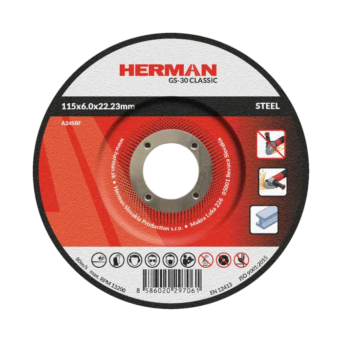 Grinding wheel HERMAN GS-30 Classic|For steel 115x6,0x22,23mm