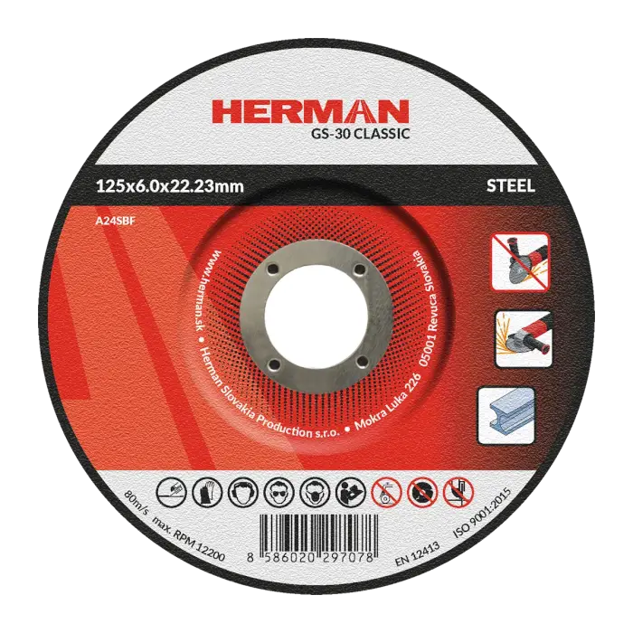 Grinding wheel HERMAN GS-30 Classic|For steel 125x6,0x22,23mm