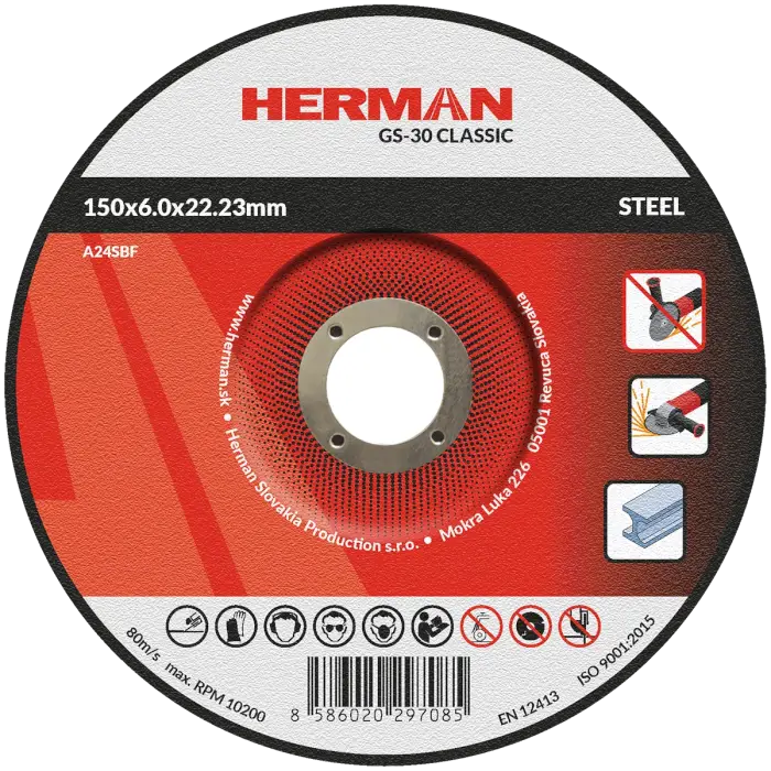 Grinding wheel HERMAN GS-30 Classic|For steel 150x6,0x22,23mm