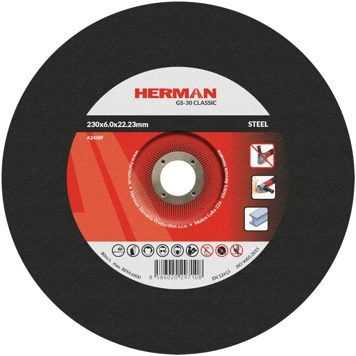Grinding wheel HERMAN GS-30 Classic|For steel 230x6,0x22,23mm
