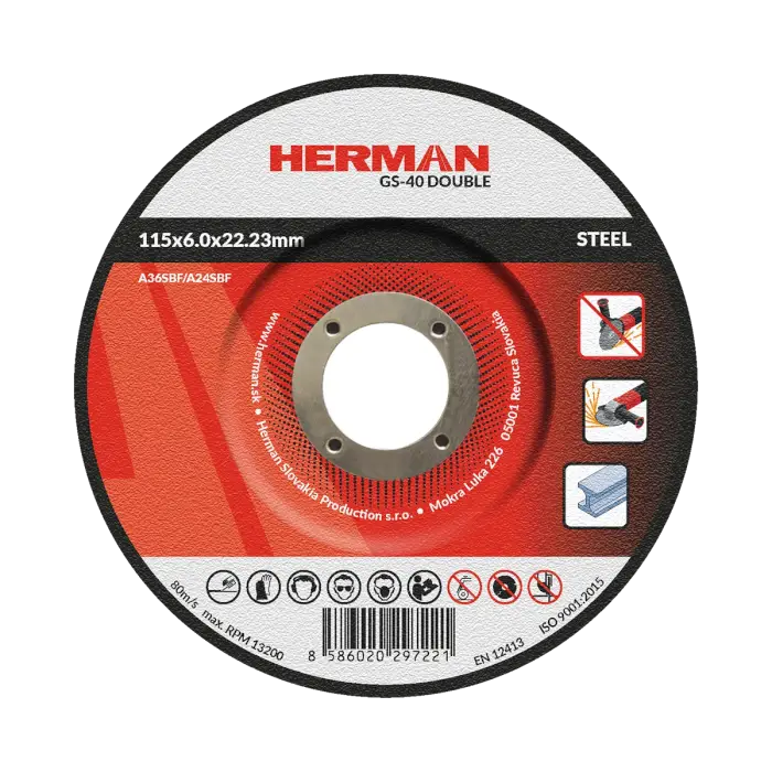 Grinding wheel HERMAN GS-40 Double|For steel 115x6,0x22,23mm