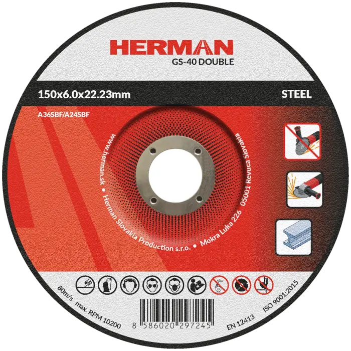Grinding wheel HERMAN GS-40 Double|For steel 150x6,0x22,23mm