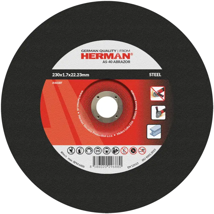 Cutting wheel HERMAN AS-40 Abrazor|For steel 230x1,7x22,23mm|Depressed centre|TYPE 42