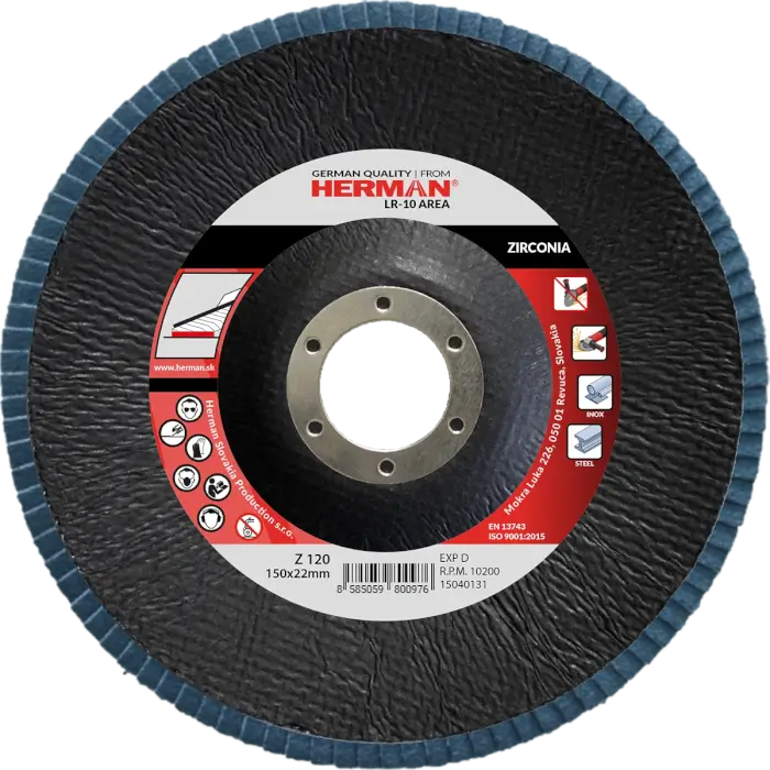 Flap disc HERMAN LR-10 Area 150mm|P120|zirconia