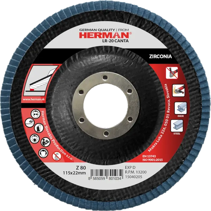 Flap disc HERMAN LR-20 Canta 115mm|P80|zirconia