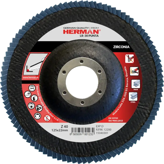 Flap disc HERMAN LR-30 Punta 125mm|P40|zirconia