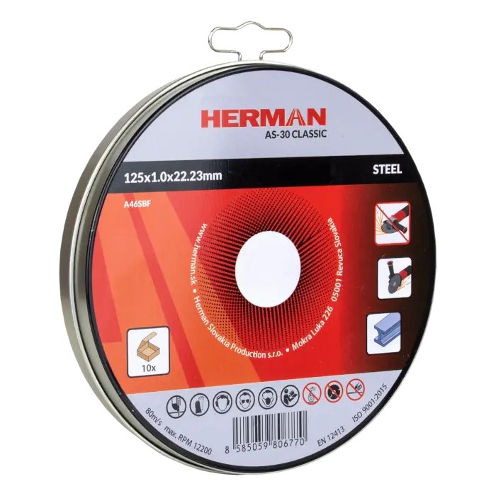 HERMAN Metal box|10pcs cutting wheels 125x1,0x22,23mm|Flat|TYP 41